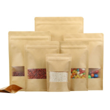 Zipper Ziplock Kraft Paper Bag Stand up Pouch with Clear Window for Food Storage Packaging Dried Dates Candy Spices Peanut Food Packaging